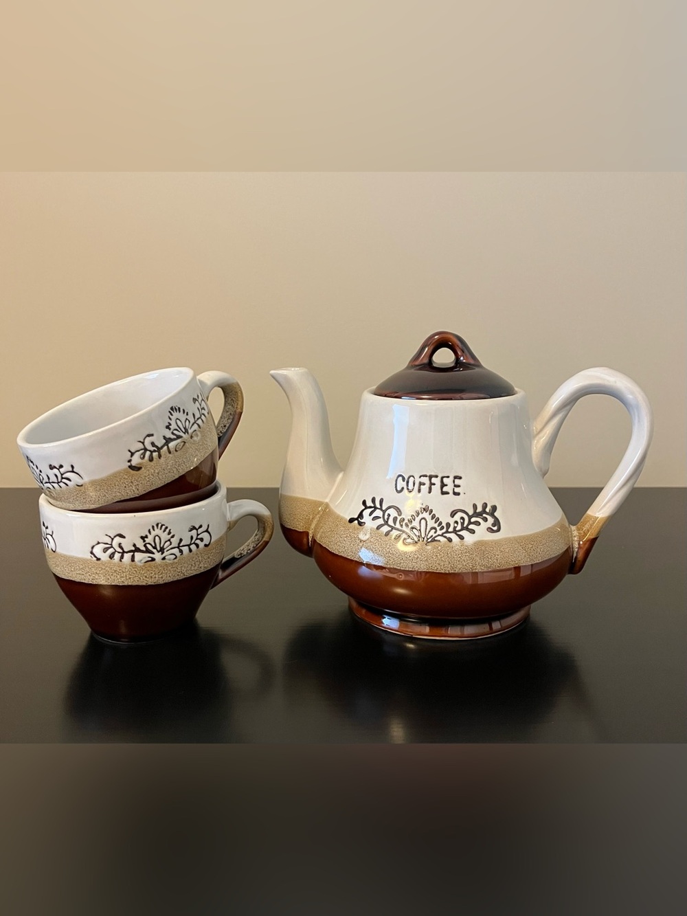 Vintage Ceramic Coffee Espresso Set in Brown and White